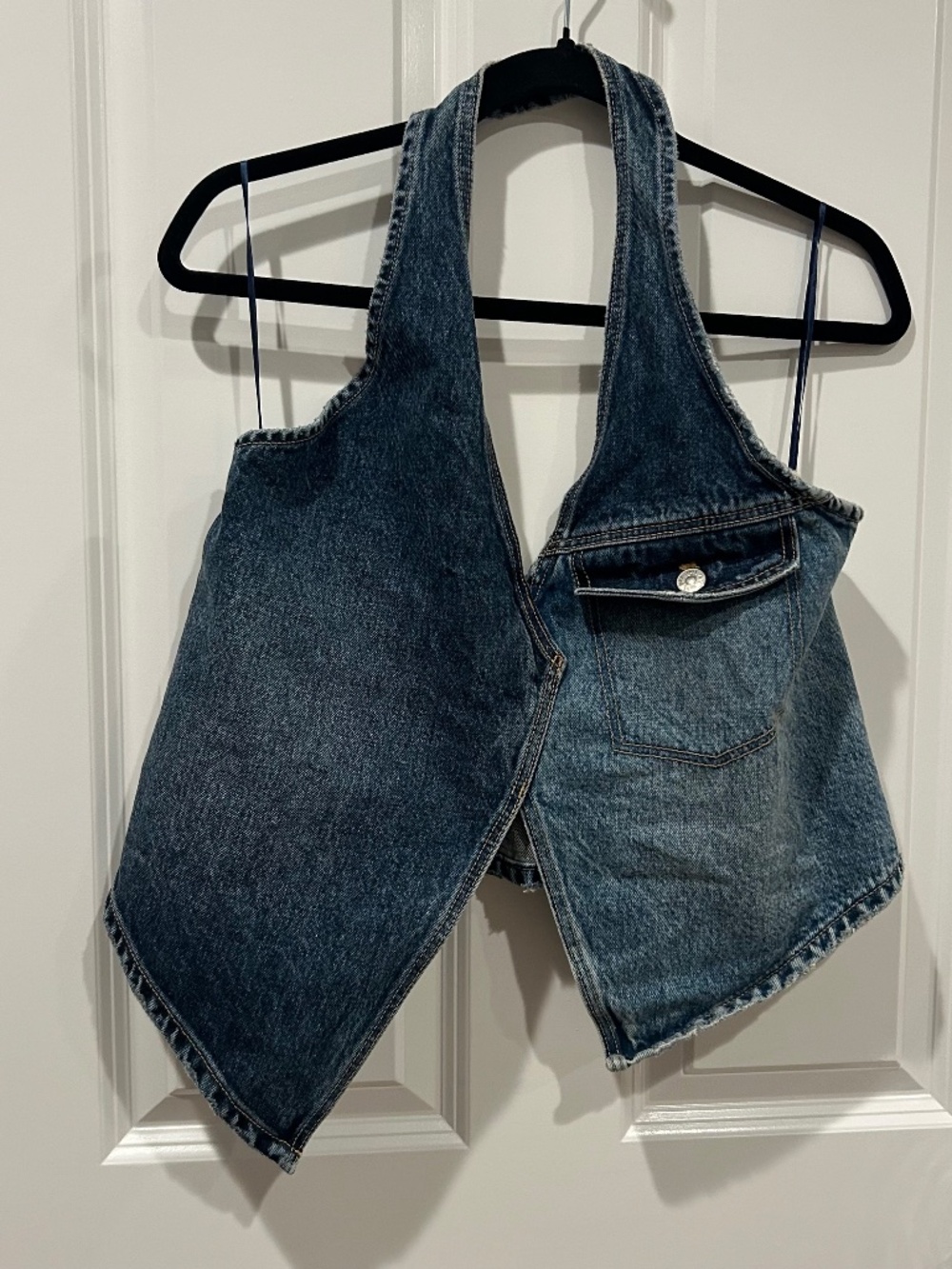 ZARA Women’s Asymmetrical Denim Halter Vest Top Size Large